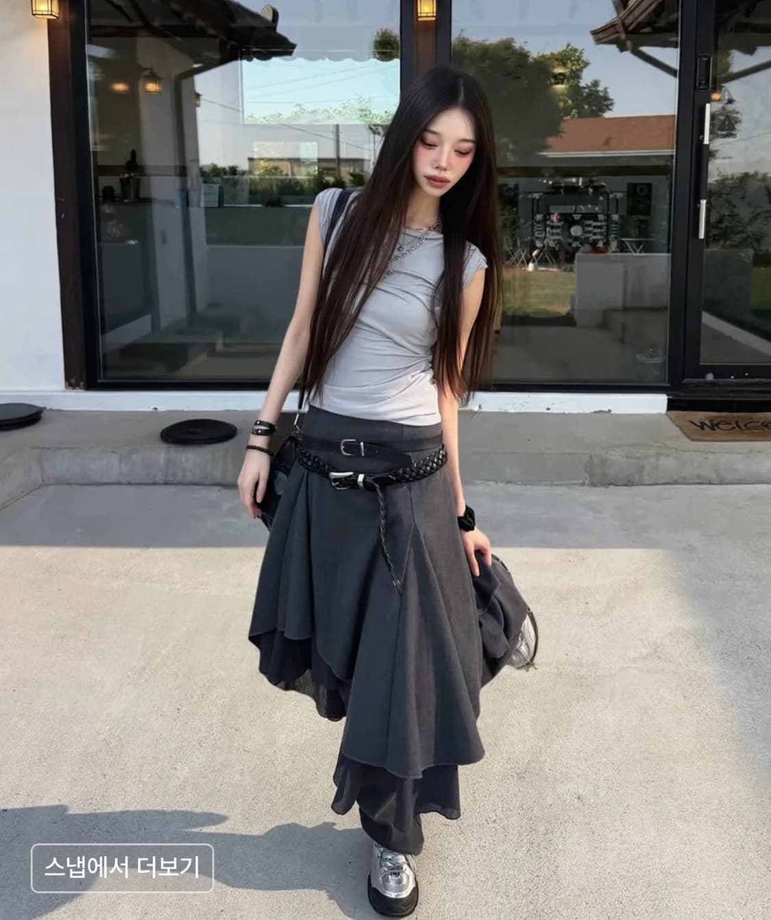 미세키서울 Unbalanced layered skirt CHARCOAL 상품이미지3