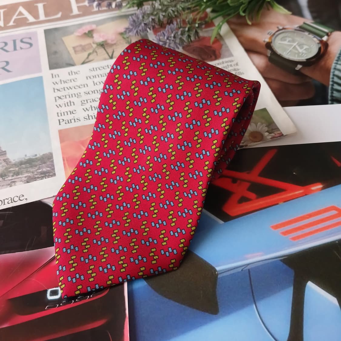 트루사르디 실크 레드 패턴 넥타이 9.6cm A+등급 A19127
 상품이미지2