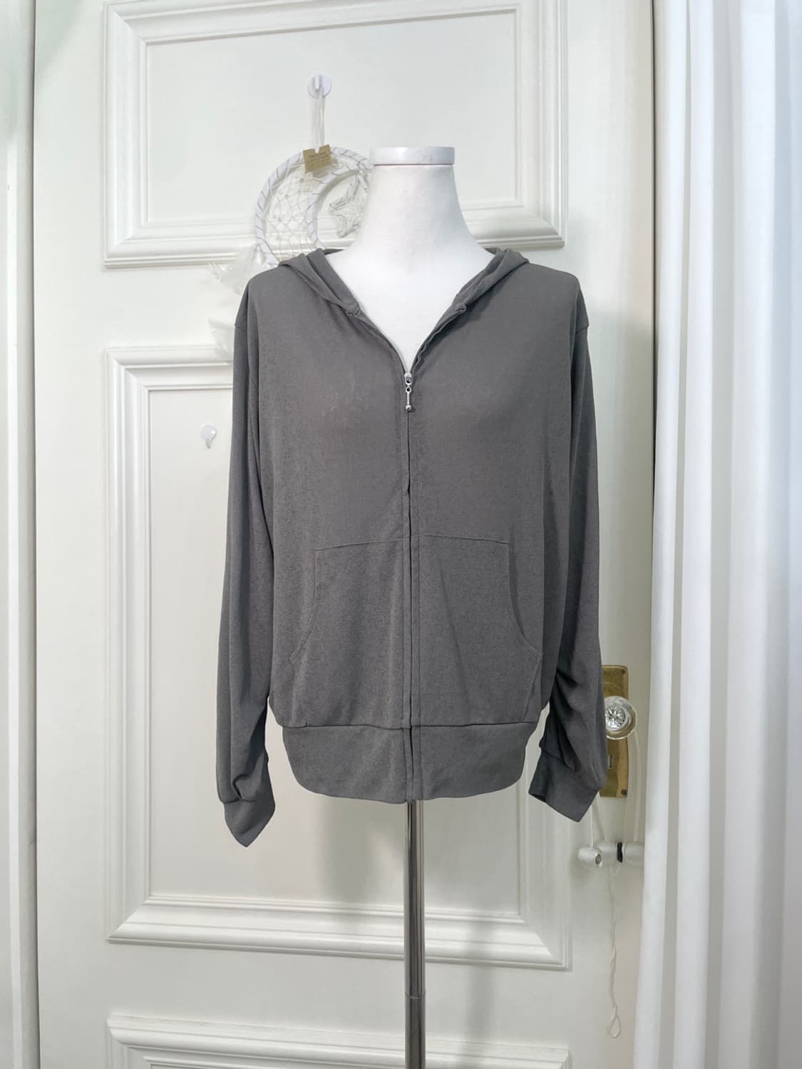 khaki sleeve shirring summer hoodie-zip 상품이미지1