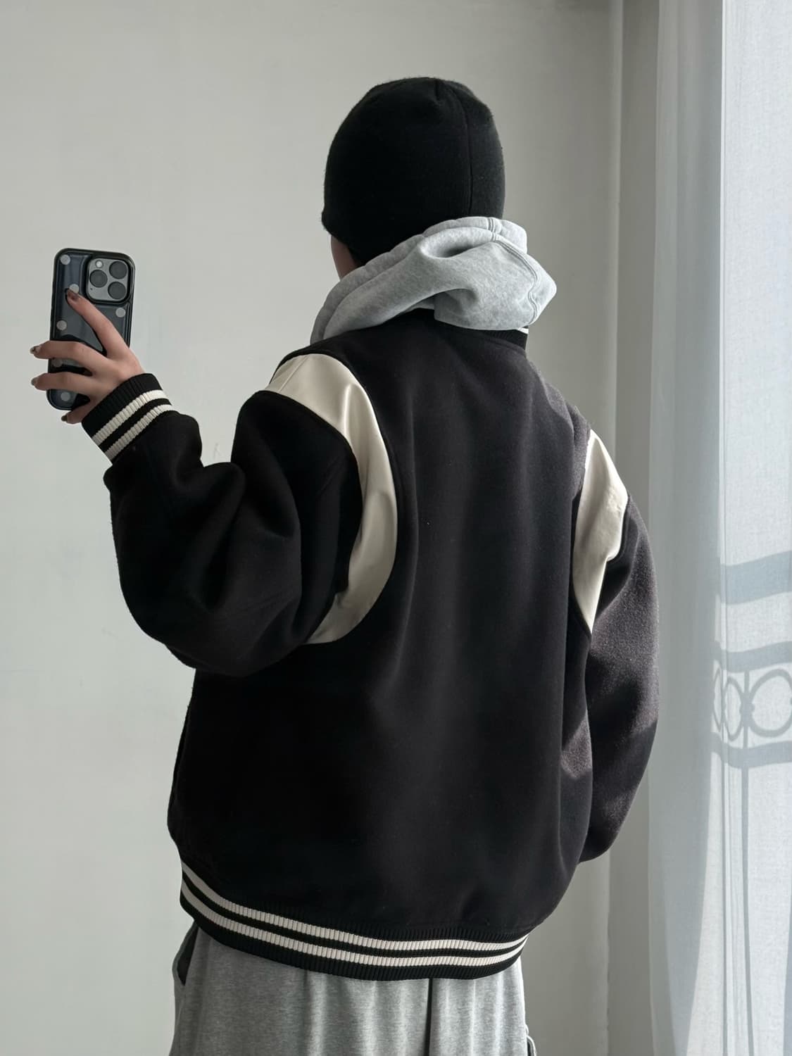 파르티멘토 블랙 바시티 자켓 상품이미지4