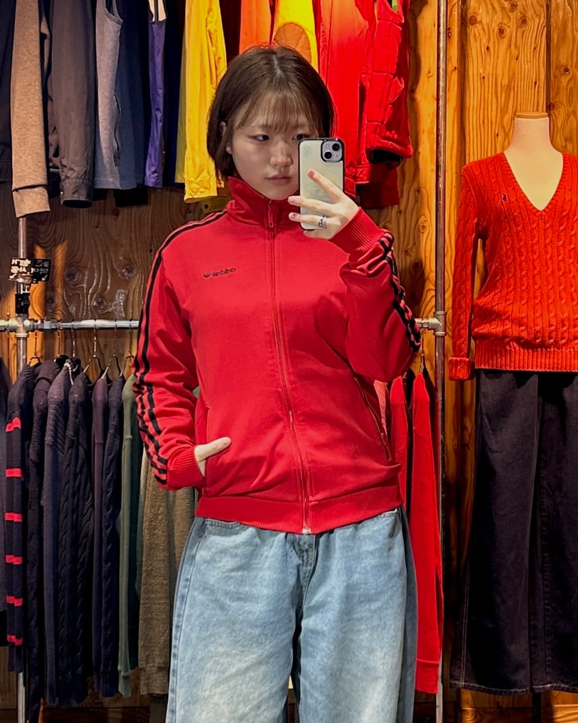 M 아디다스 스펠링로고 블랙라인 레드 트랙탑 상품이미지1