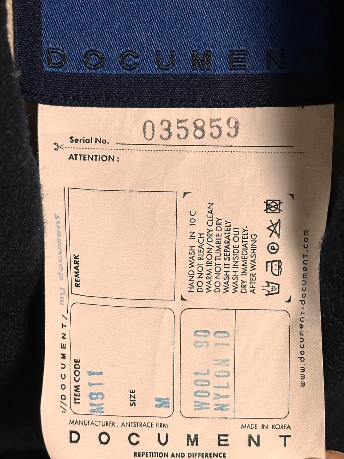 도큐먼트 WOOL MELTON FIELD JACKET 멜튼울 M 상품이미지5