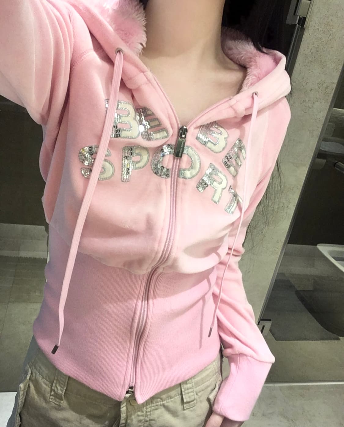 BEBE SPORT 핑크 퍼 후드집업 핀터레스트 갸루 y2k 00s 상품이미지5