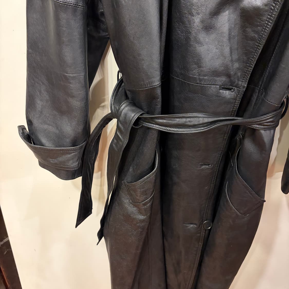 90s 레더 롱 트렌치코트 총장120 상품이미지5