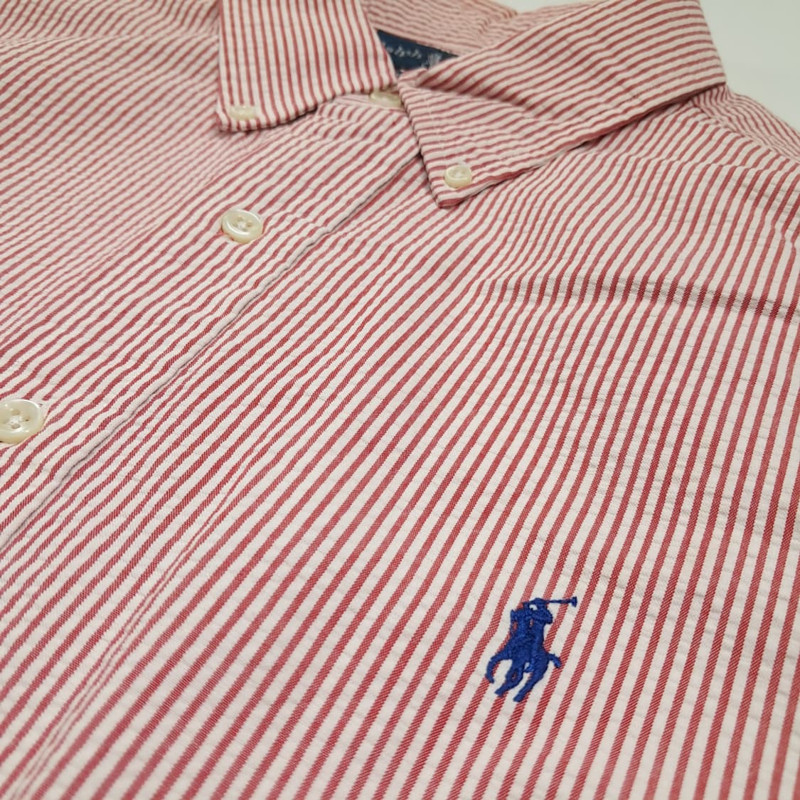 CK008 2XL 폴로 00s 시어서커 레드 스트라이프 반팔 셔츠 남방 상품이미지4