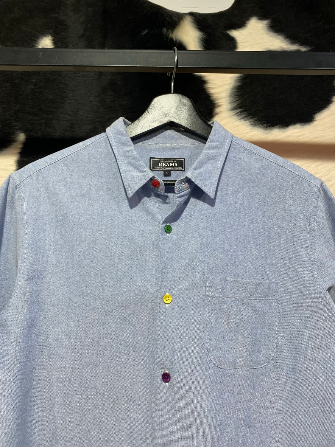 Beams 레인보우 버튼 디테일 포켓 하프 셔츠 상품이미지2