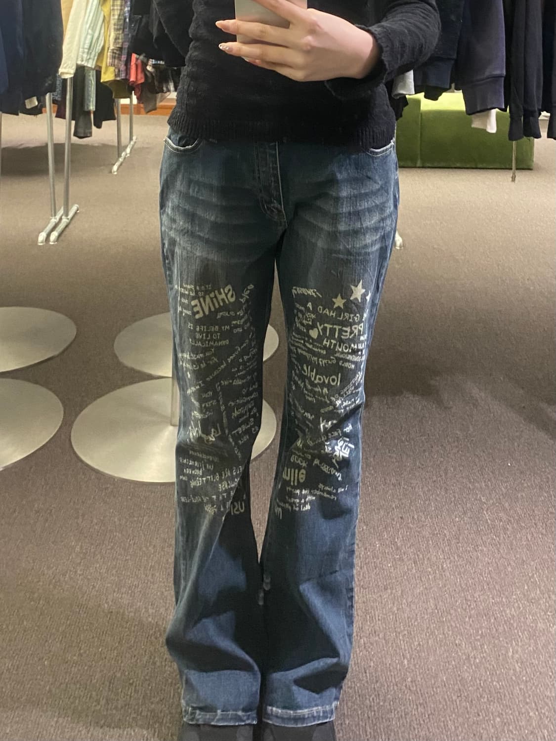 OS)일본 빈티지 여성 프린팅 부츠컷 데님팬츠 상품이미지1