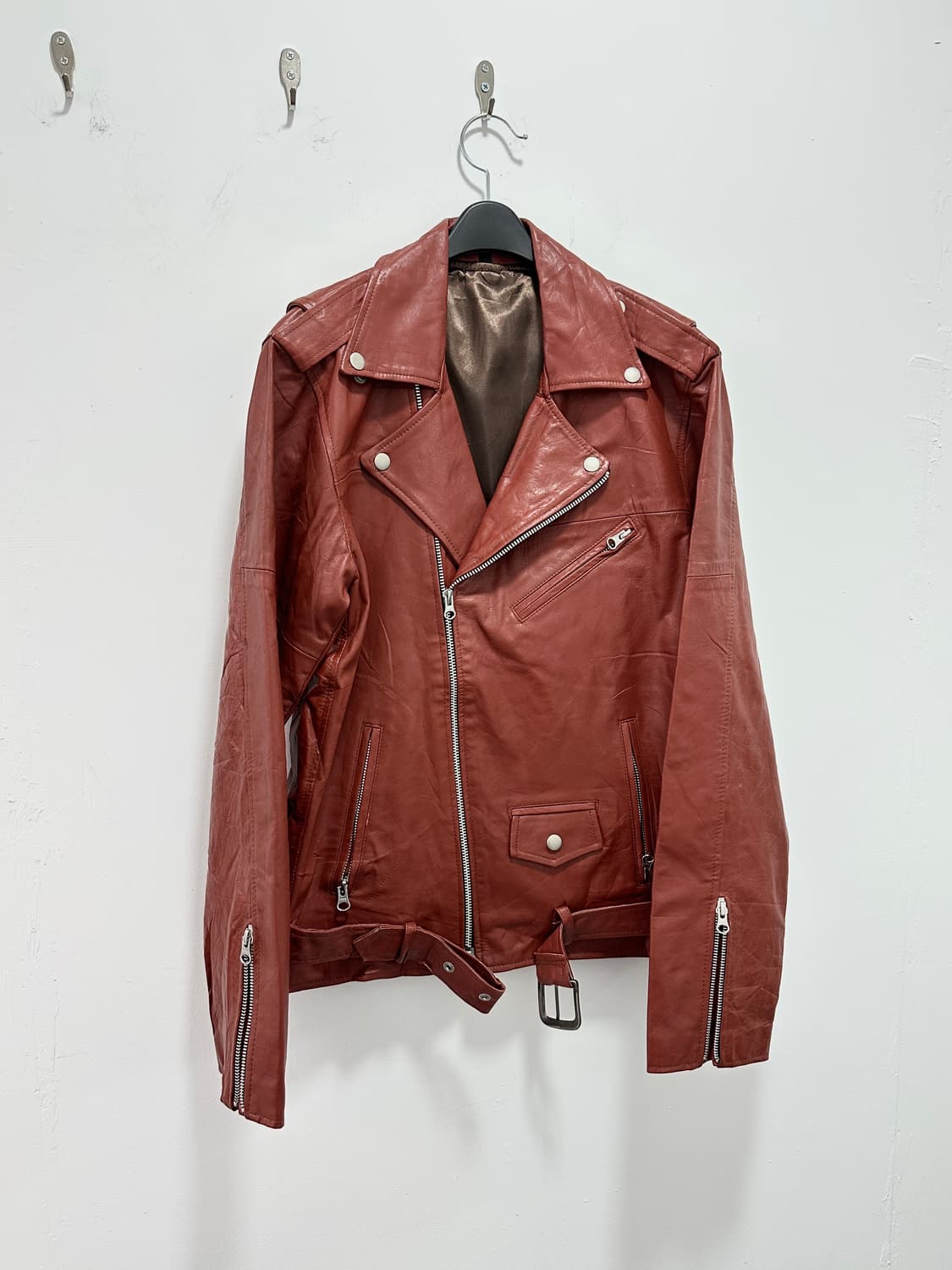 Burgundy genuine sheepskin leather jacke 상품이미지5