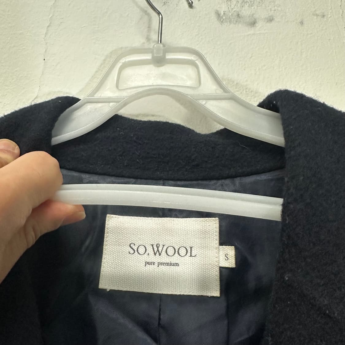 우먼L 쏘울 SOWOOL 네이비 루즈핏 양모 핸드메이드 롱더블코트 상품이미지4