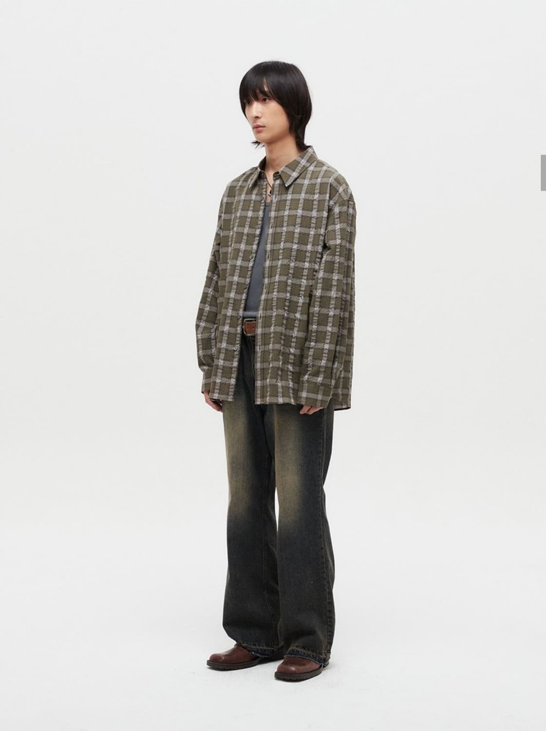 파브레가 프리지아 체크 긴팔셔츠 카키 (4사이즈) 상품이미지3