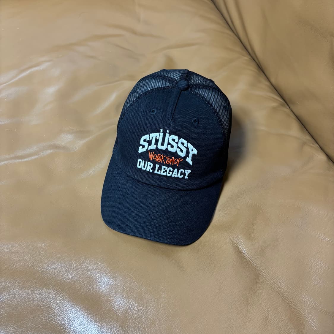 Stussy 스투시x아워레가시 스톤워시드 블랙 6패널 메쉬 볼캡 모자 상품이미지1
