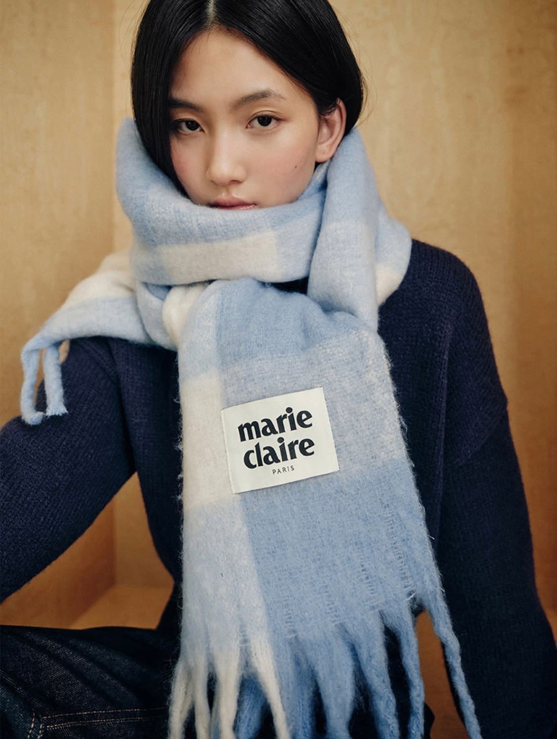 마리끌레르 코튼캔디 체크 머플러 스카이블루 상품이미지4