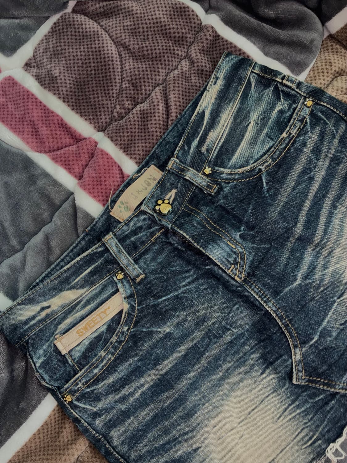 y2k 키치모리 강아지버튼 블루워싱 미니스커트 상품이미지1