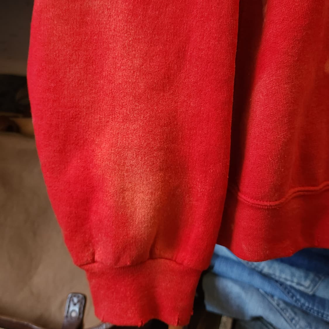 90s 러셀 후드 빈티지 스웻셔츠 썬페이딩 레드 L 상품이미지9