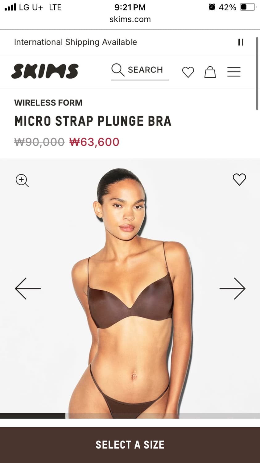 skims 스킴스 브라운 마이크로 스트랩 와이어리스 브라 36b 새거 상품이미지1