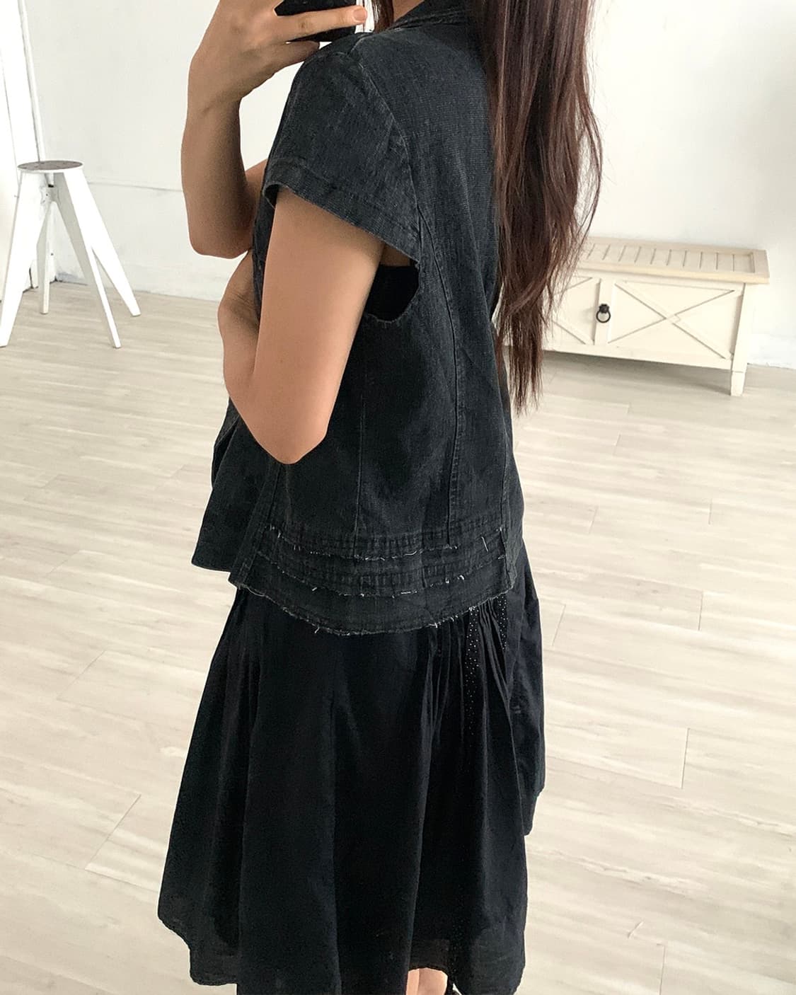 Crochet Detail Dark Wash Denim Vest 상품이미지5