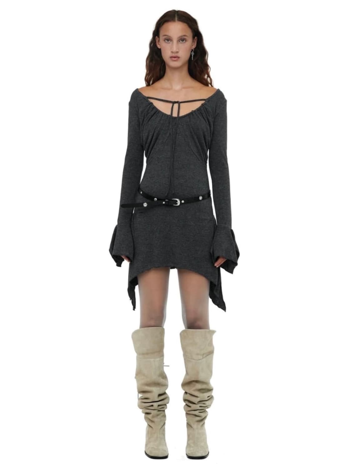 세릭 shirring sheer mini dress 차콜 상품이미지1