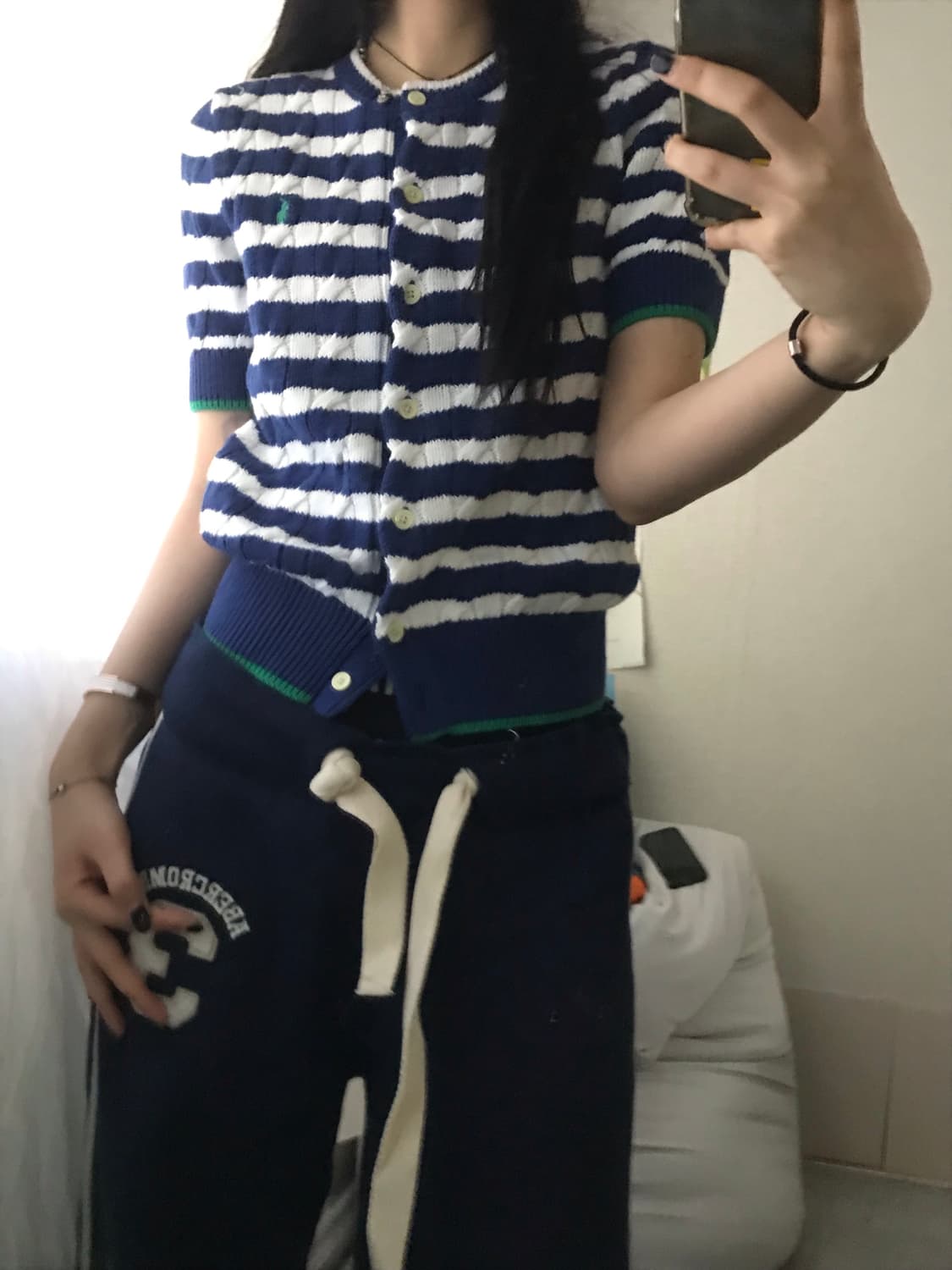 폴로 스트라이프 반팔 케이블 가디건 상품이미지1