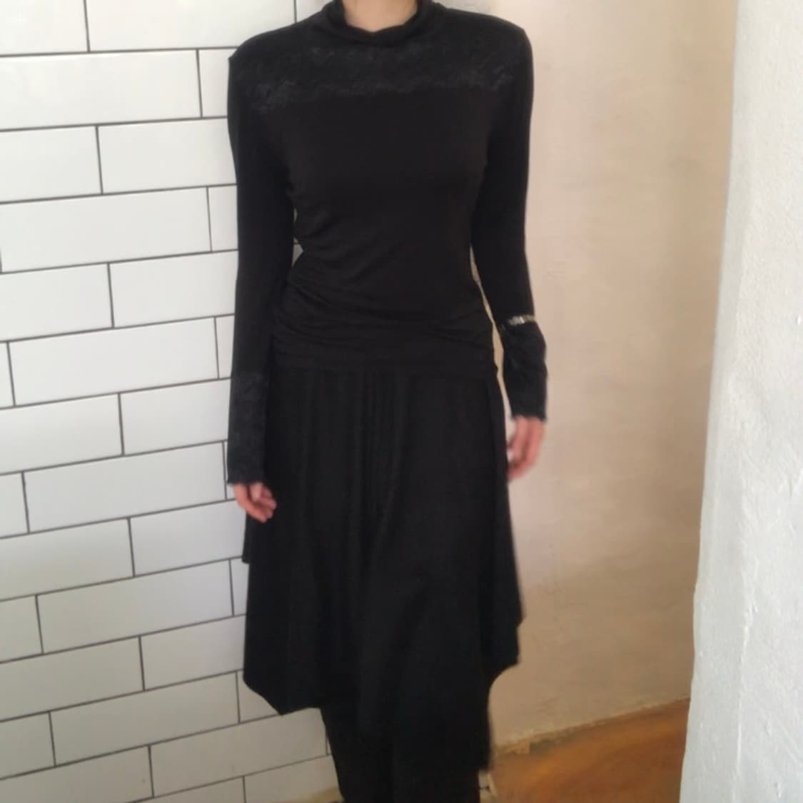 빈티지 레이스 디테일 하이넥 탑 상품이미지3