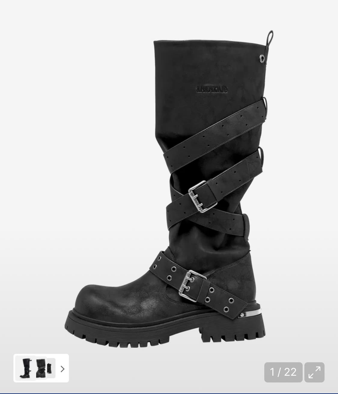 [구함] 블랙퍼플 러스크 스트랩 슬라우치드 부츠 블랙 상품이미지1