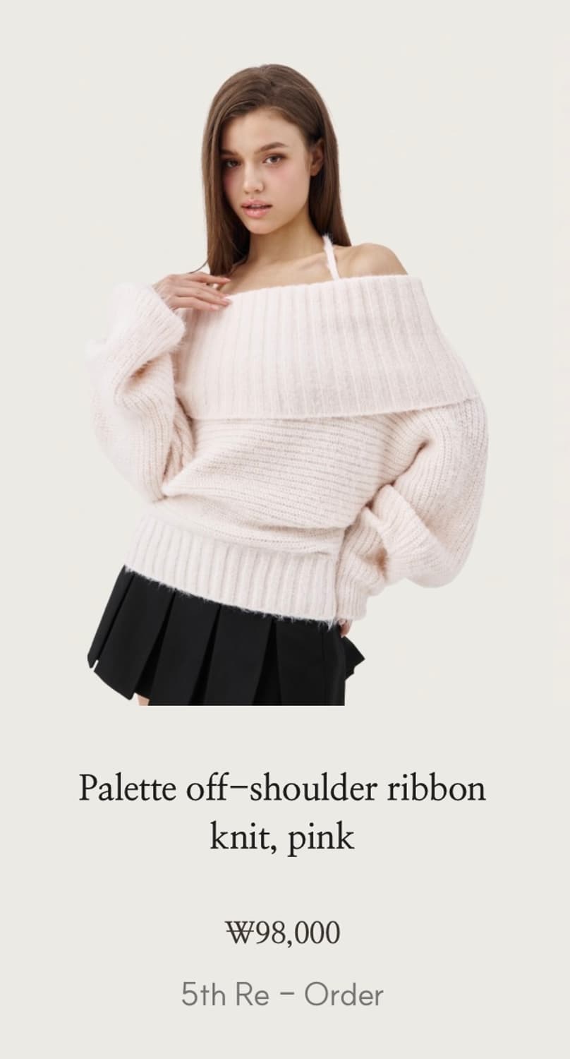 Palette off-shoulder ribbon knit, pink 상품이미지1