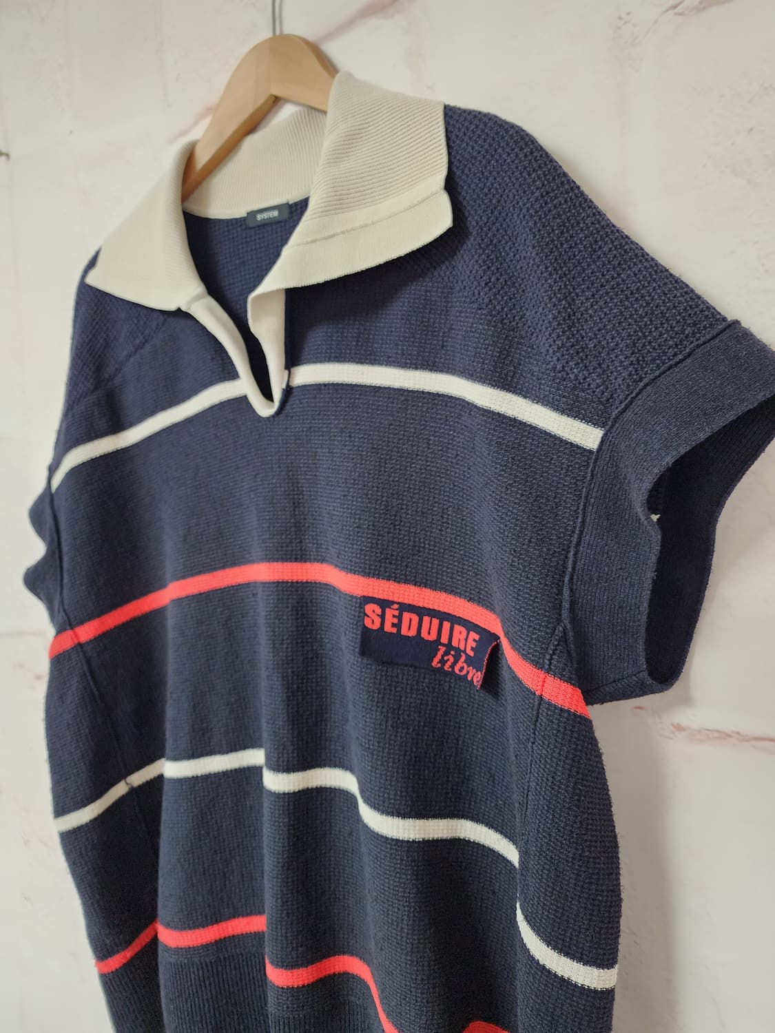 SYSTEM 스트라이프 패턴 반팔 니트 상품이미지3