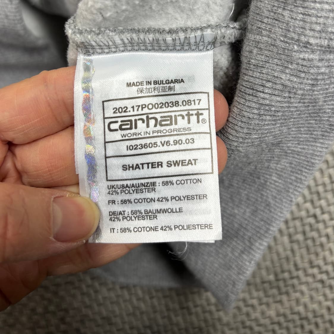 칼하트 WIP 그레이 로고 맨투맨 S 상품이미지4