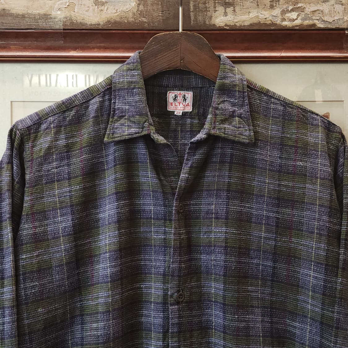 60s 프랑스 워크셔츠 플란넬 셔츠 가드너 빈티지 셔츠 튜닉 셔츠 퍼플 상품이미지4