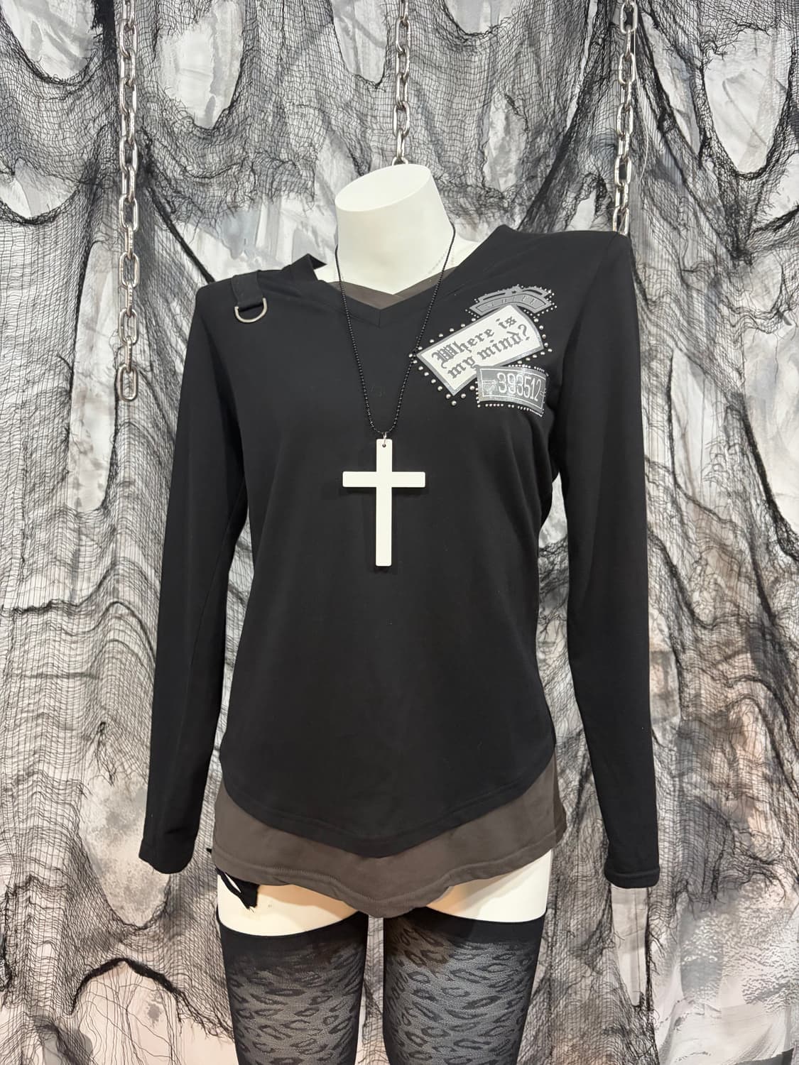 Y2K V-neck Layered buckel Long Sleeve 상품이미지4