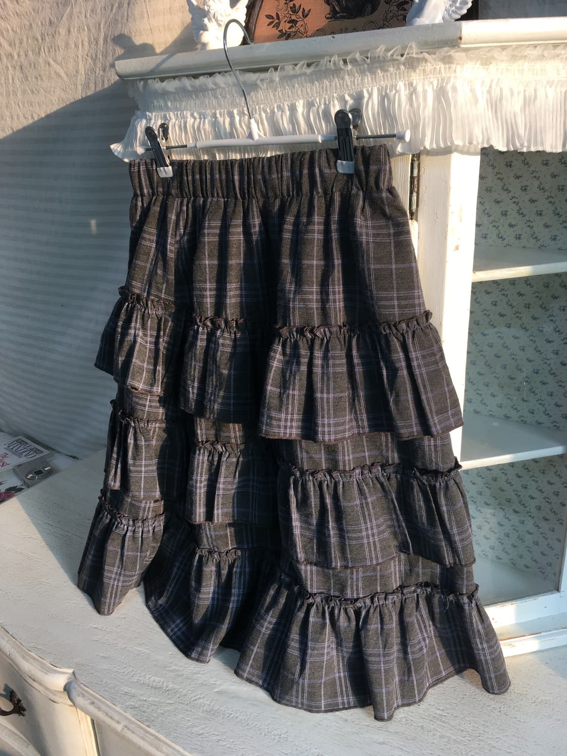 빈티지 체크 프릴 캉캉 미디스커트 상품이미지8