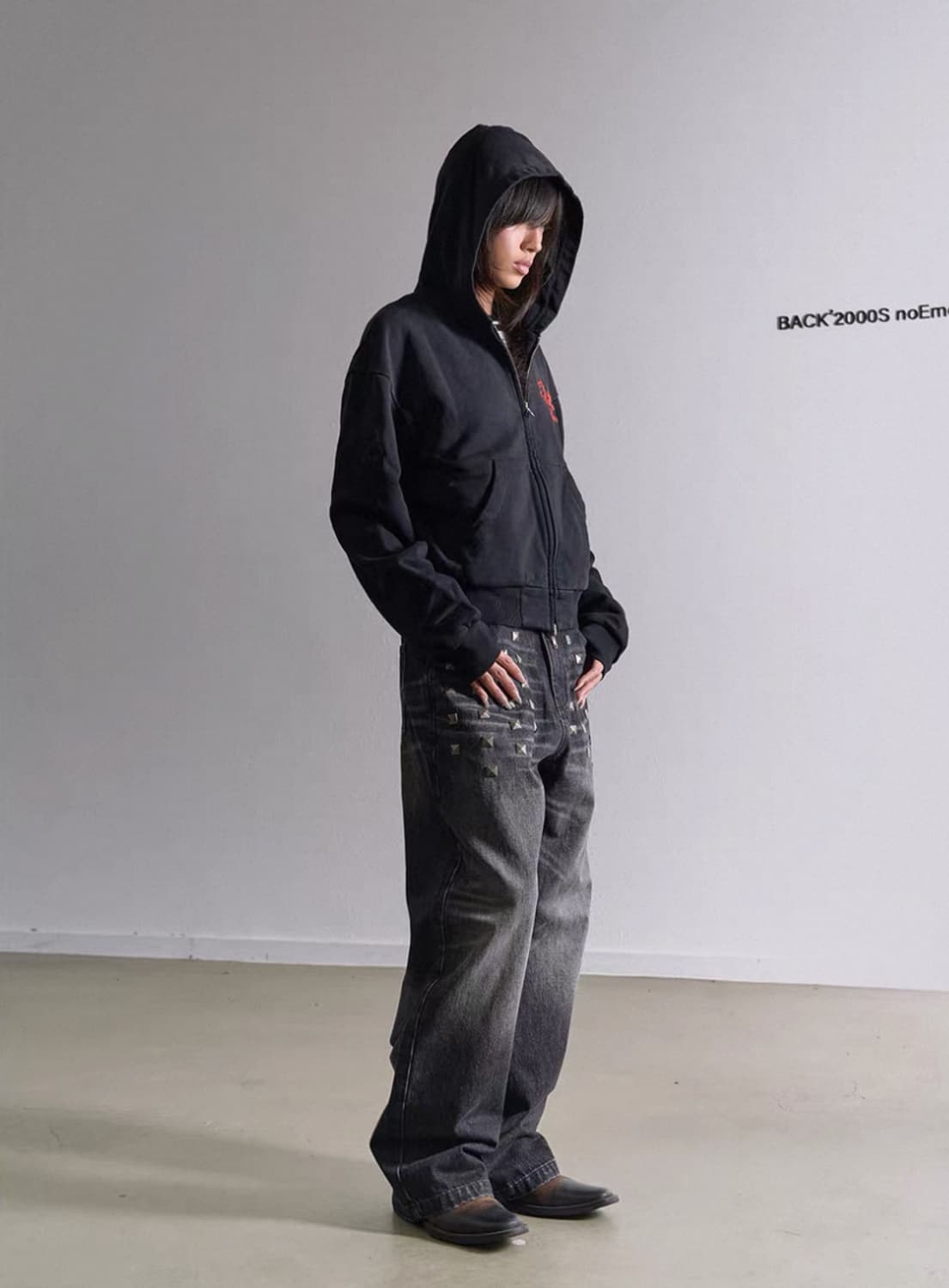 Black Studded Washed Loose Jeans 상품이미지6