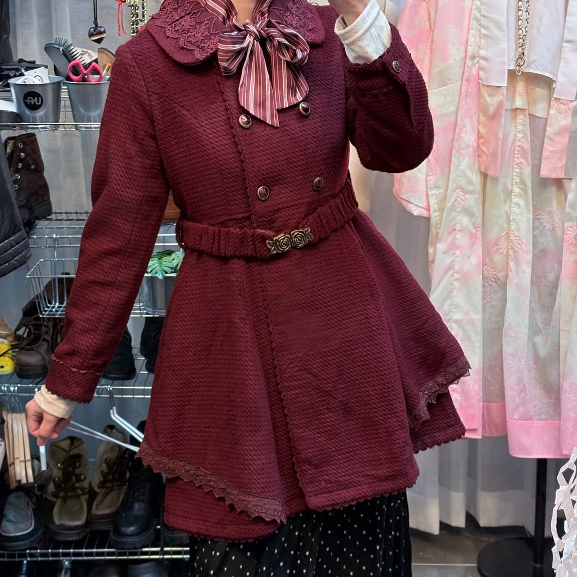 엑시즈팜 로즈 벨티드 카라 코트 상품이미지1