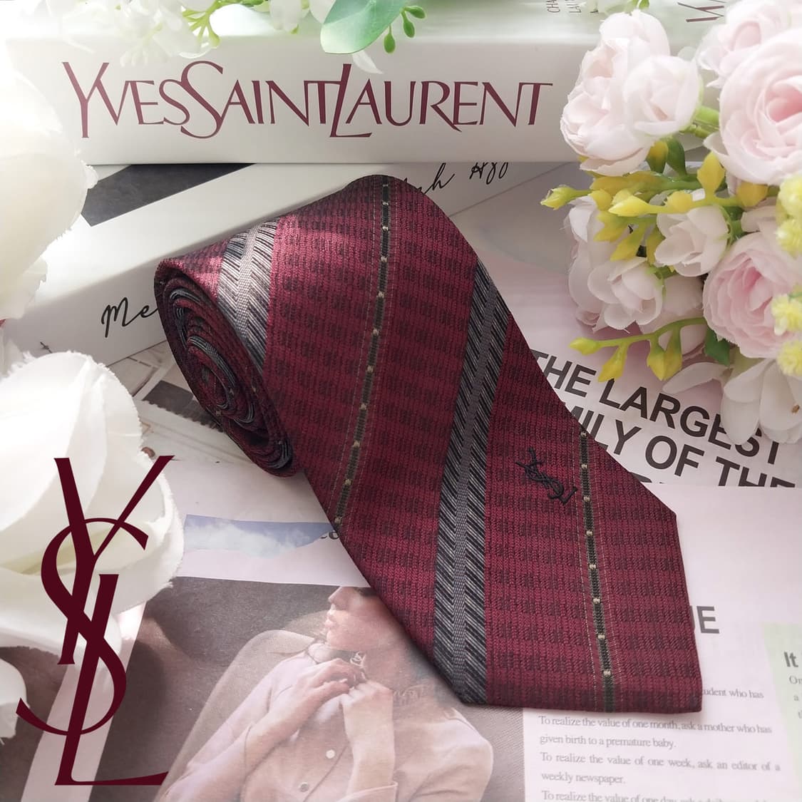 입생로랑 넥타이 와인 스트라이프 B등급 K2430
 상품이미지1