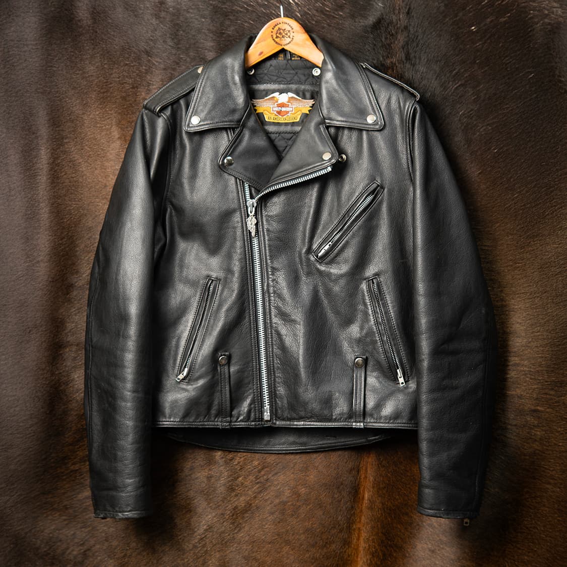 [44R] 90s 할리데이비슨 레더 더블라이더 자켓 블랙  상품이미지1