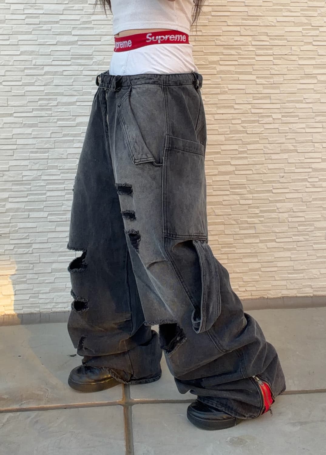 [unisex] 크러시 블랙 디스트로이드 흑청 와이드 pts 상품이미지7