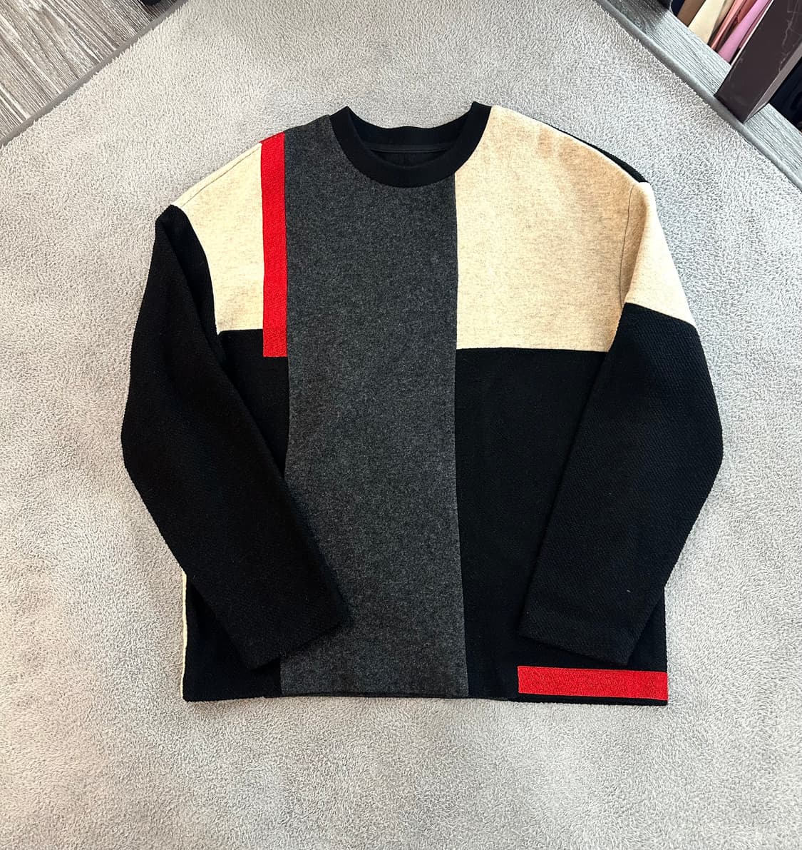 95~100/ 시스템옴므 배색 블럭 니트 오버핏 맨투맨 상품이미지2