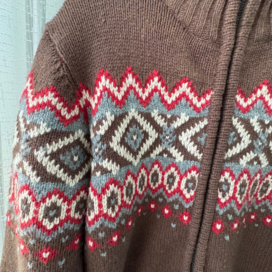 빈티지패턴 브라운 레드그레이 노르딕패턴 집업 가디건 L 상품이미지4