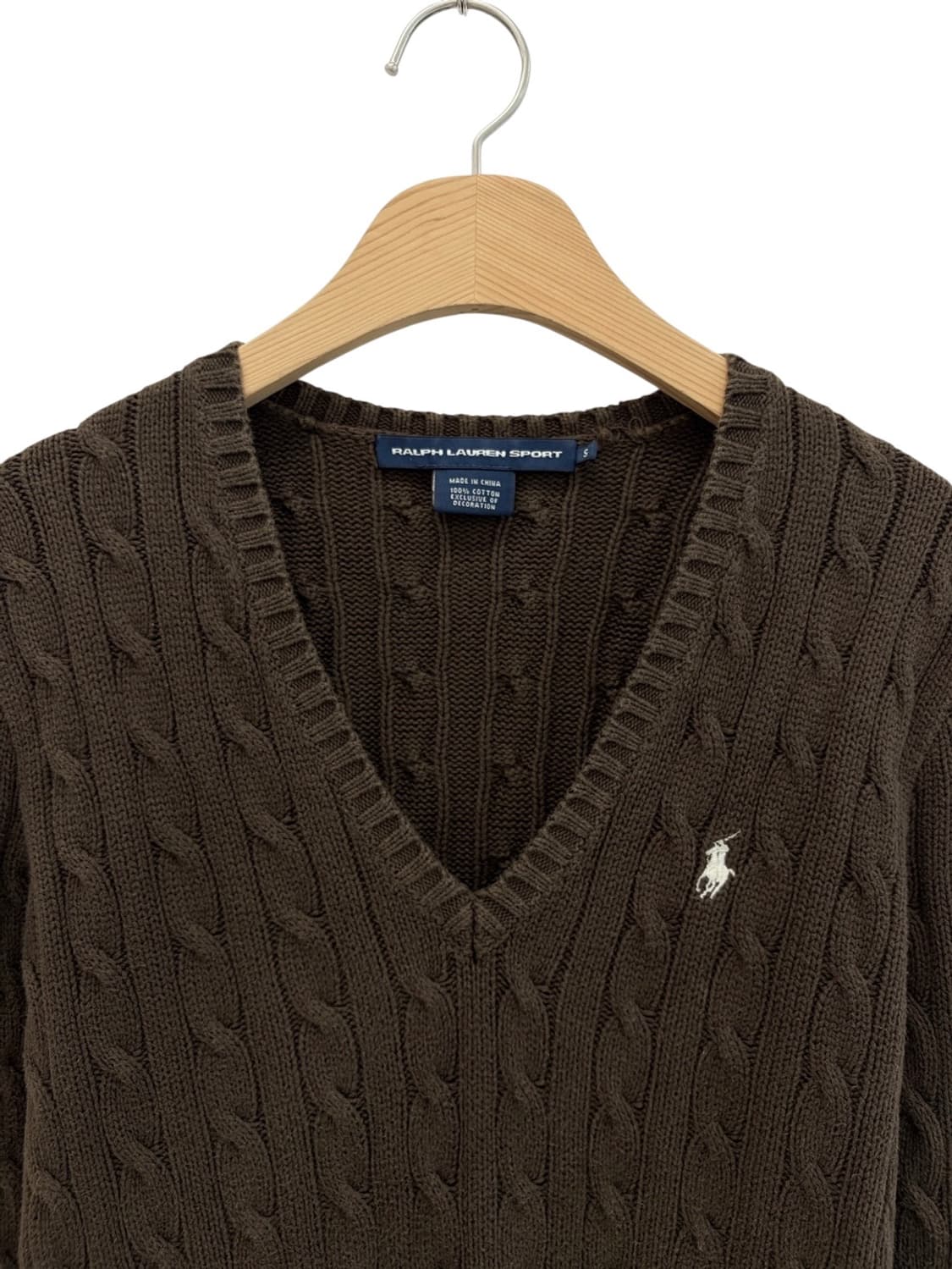 폴로 브이넥 꽈배기 케이블 니트 브라운 (여성S) 상품이미지2