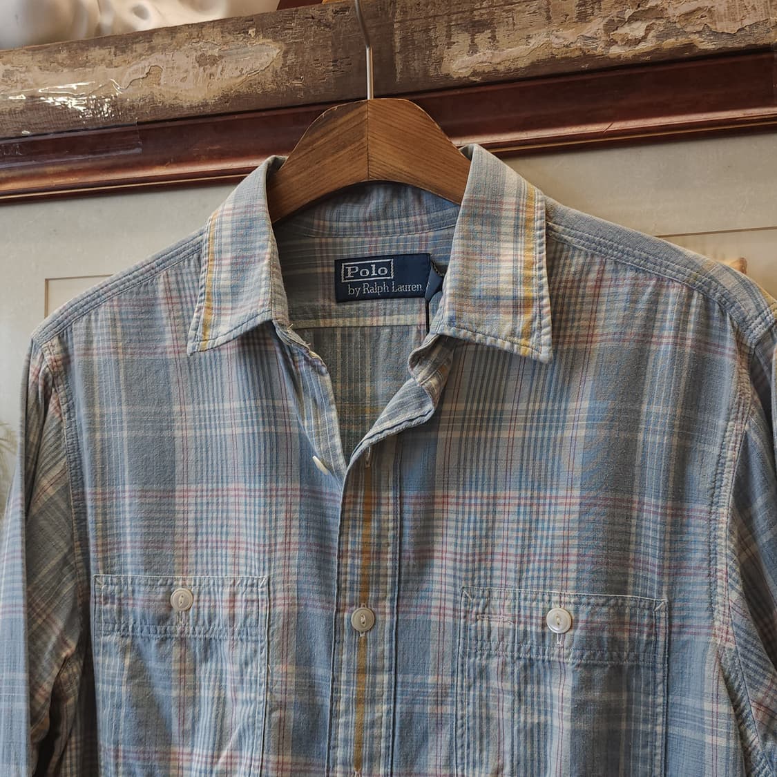 폴로 랄프로렌 체크셔츠 투포켓 워크셔츠 썸머 코튼 스카이블루 s 상품이미지3
