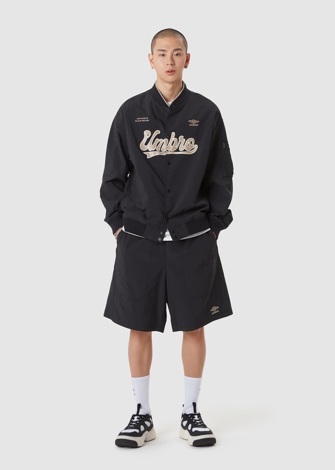 엄브로 신형 23ss 프레피 옥스포드 바시티 자켓 빅로고 버튼 블루종 상품이미지2