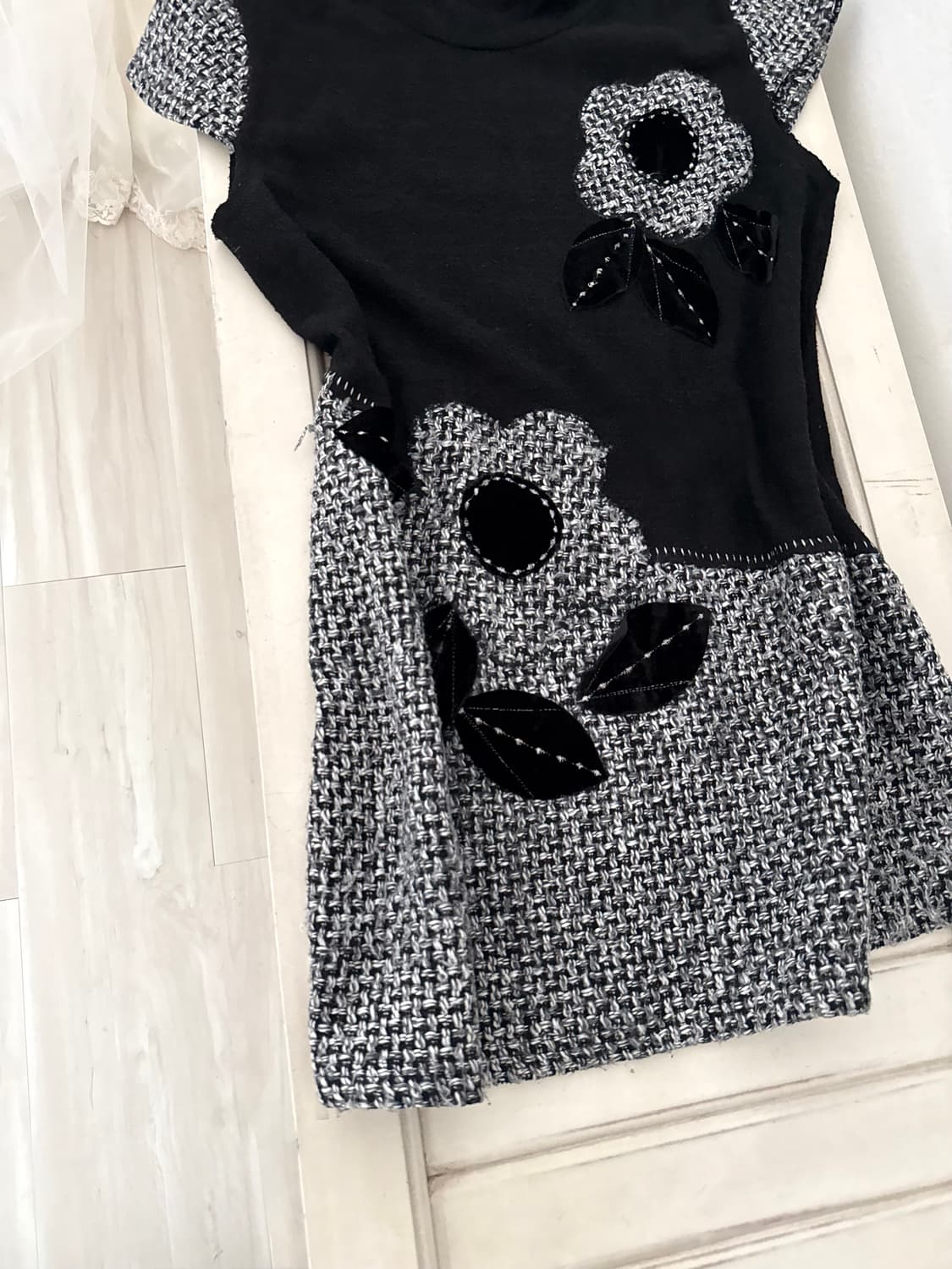 Nerd feminine black flower point dress 상품이미지4