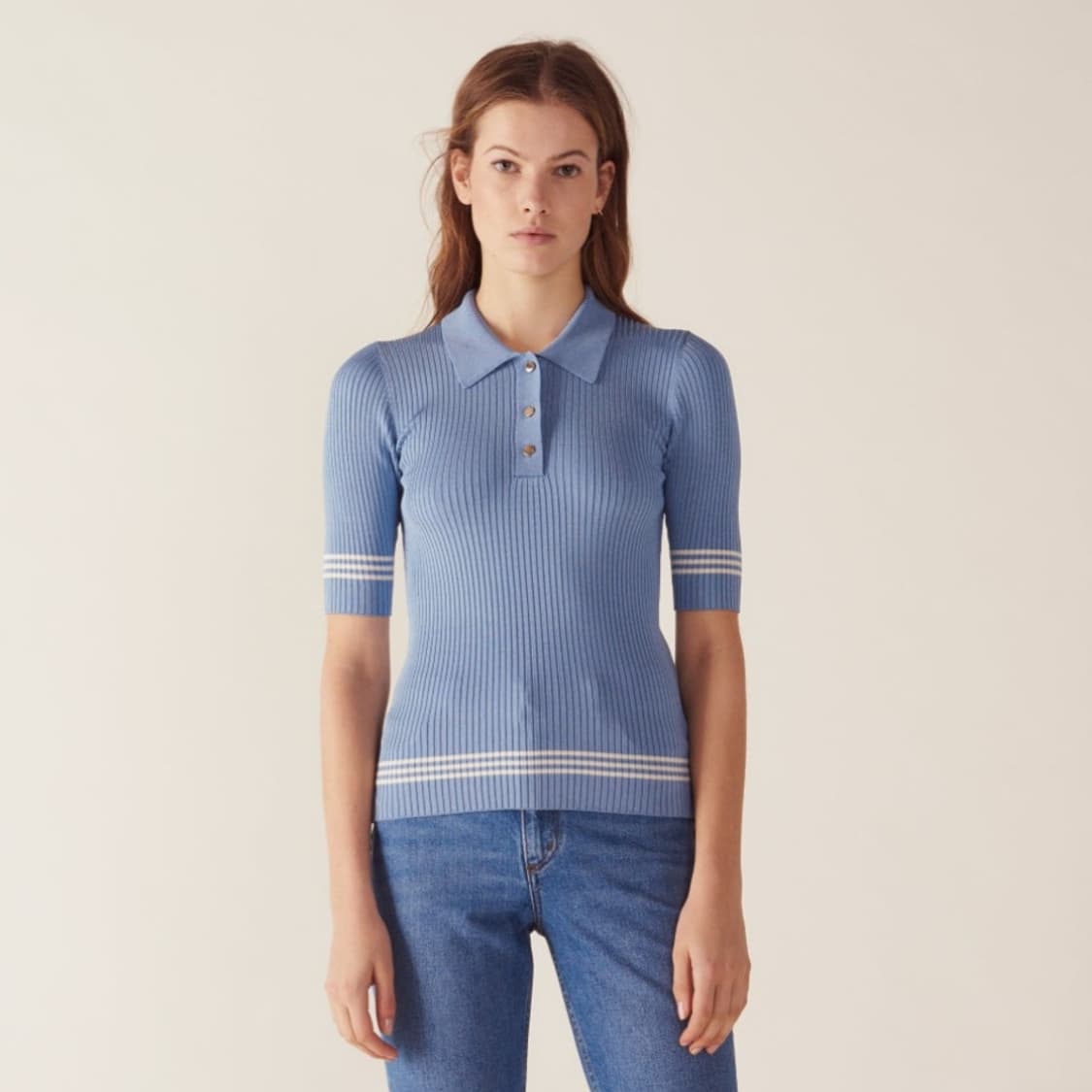 SANDRO 산드로 골지 반팔 카라 니트[1] 상품이미지2