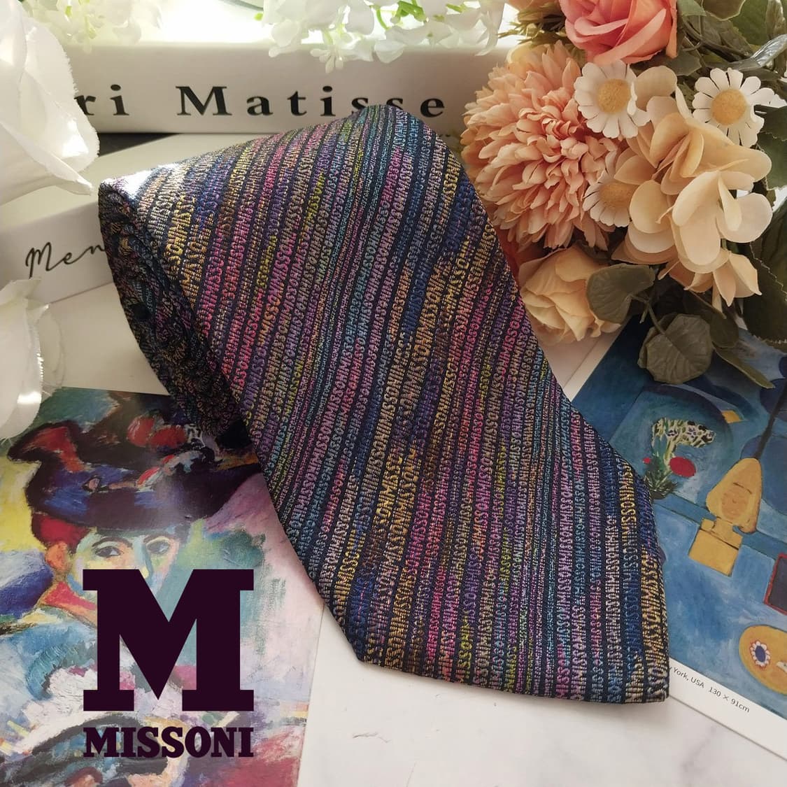 미쏘니 실크 멀티컬러 이니셜 자카드 넥타이 9.6cm A+등급 K1646 상품이미지1