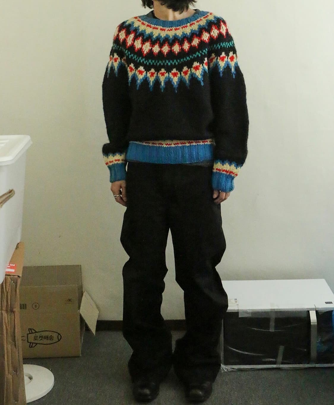 80s 핸드니팅 울 페어아일 스웨터 상품이미지1