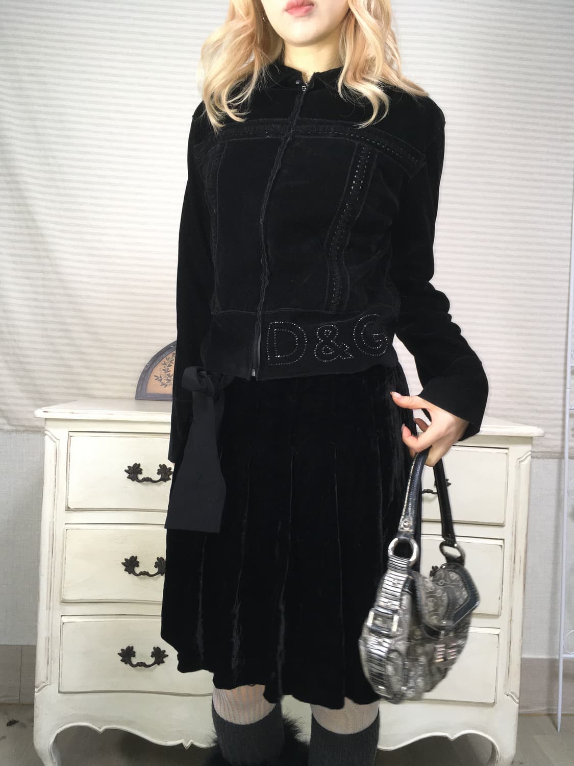 돌체앤가바나 블랙 벨벳 큐빅 자켓 상품이미지3