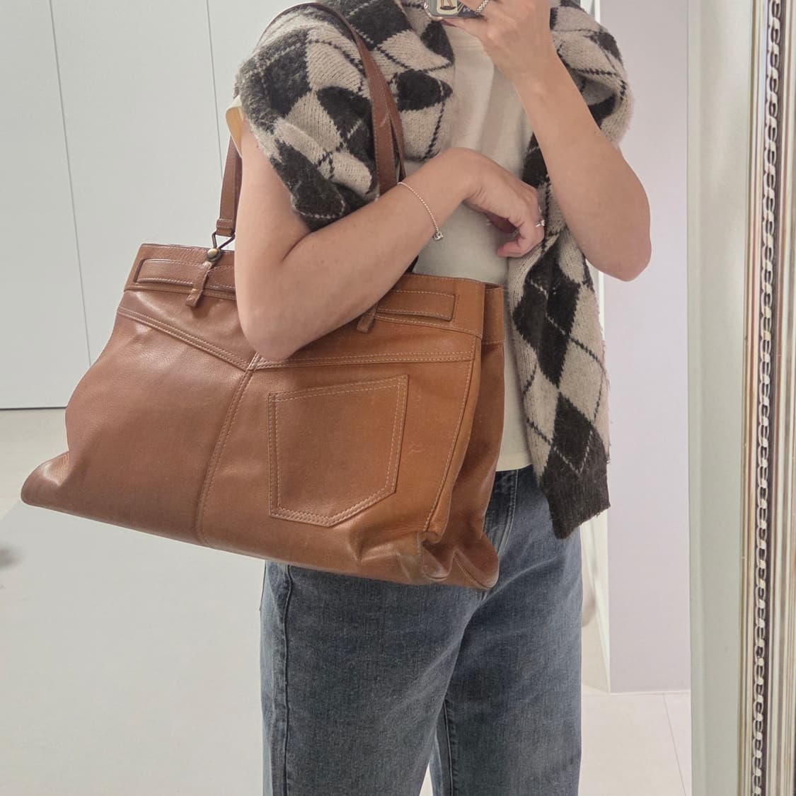 DIOR 크리스챤디올 정품 빈티지 레더 쇼퍼백 숄더백 상품이미지1