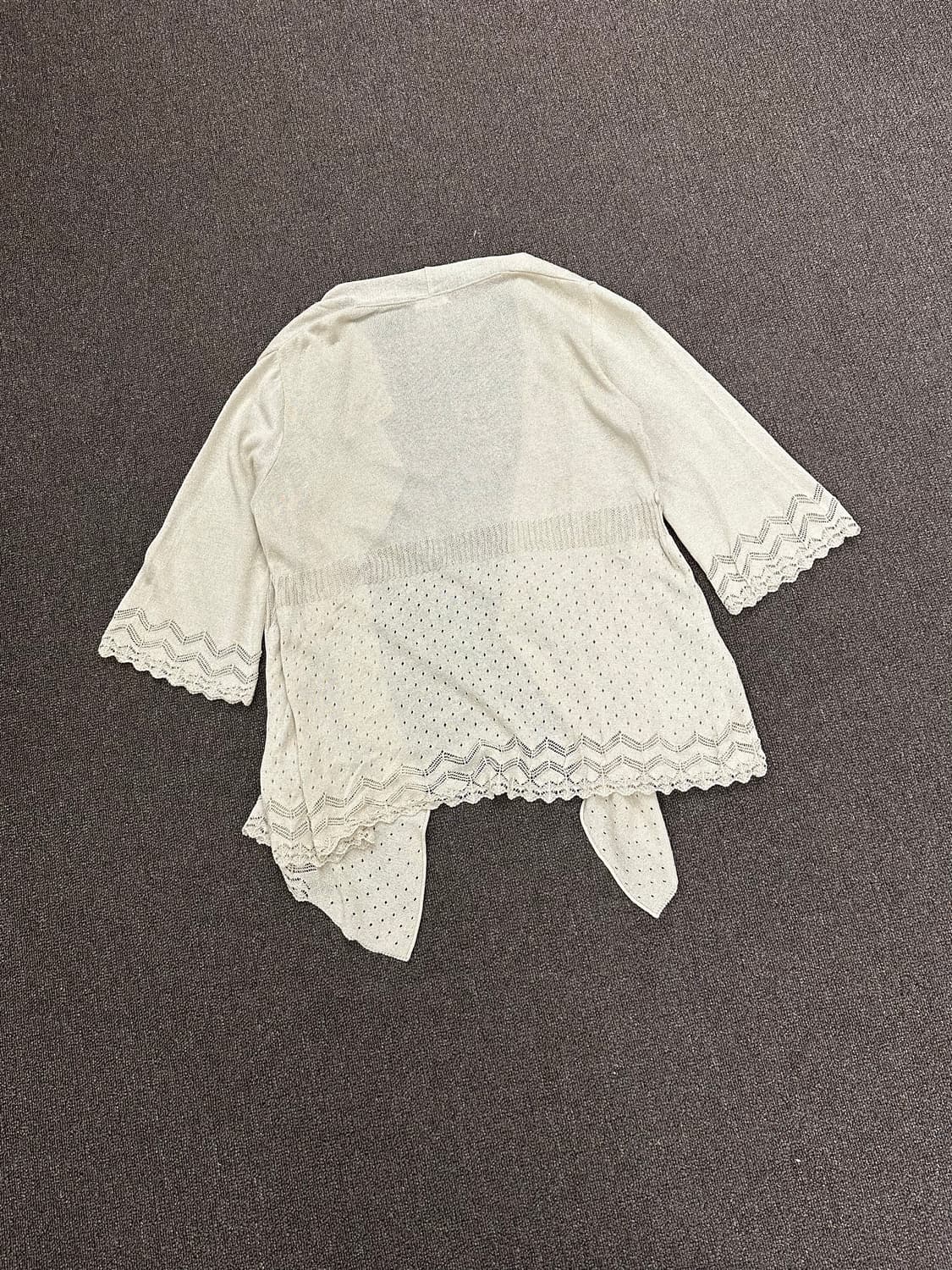 OS)Japanese vintage 여성 레이스 아이보리 니트 가디건 상품이미지6