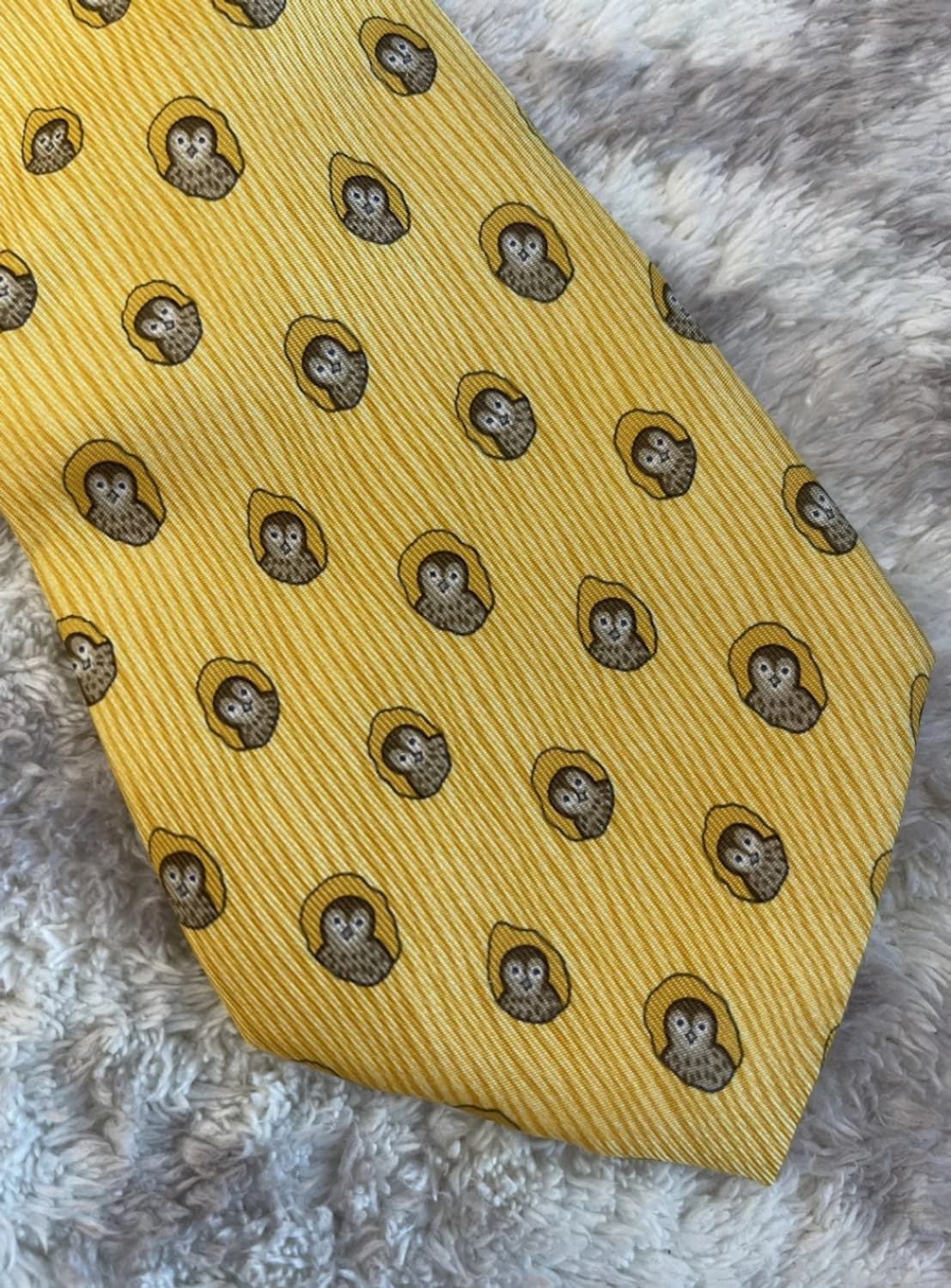 빈티지 에르메스 옐로우 부엉이 넥타이 상품이미지2