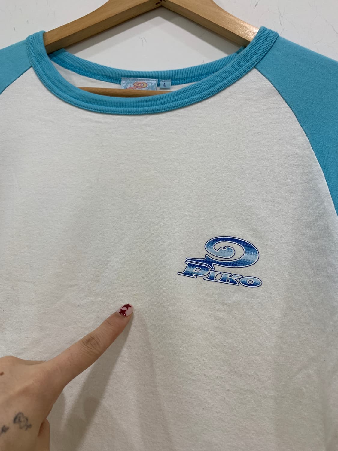 (빈티지)Piko 피코 롱 보드웨어 글리터 프린팅 래글런 반팔티셔츠  상품이미지9