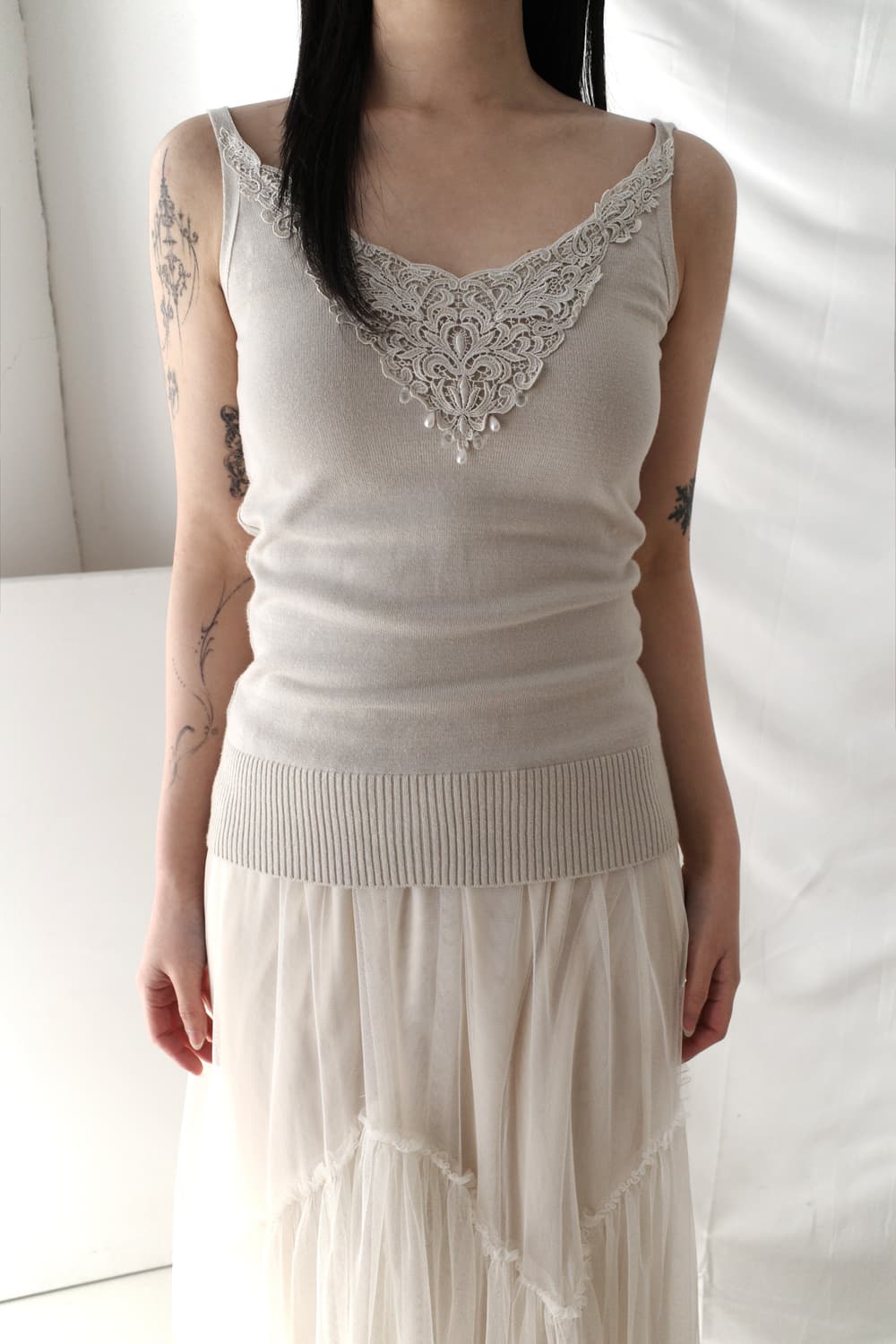 lace beads knit sleeveless 상품이미지1